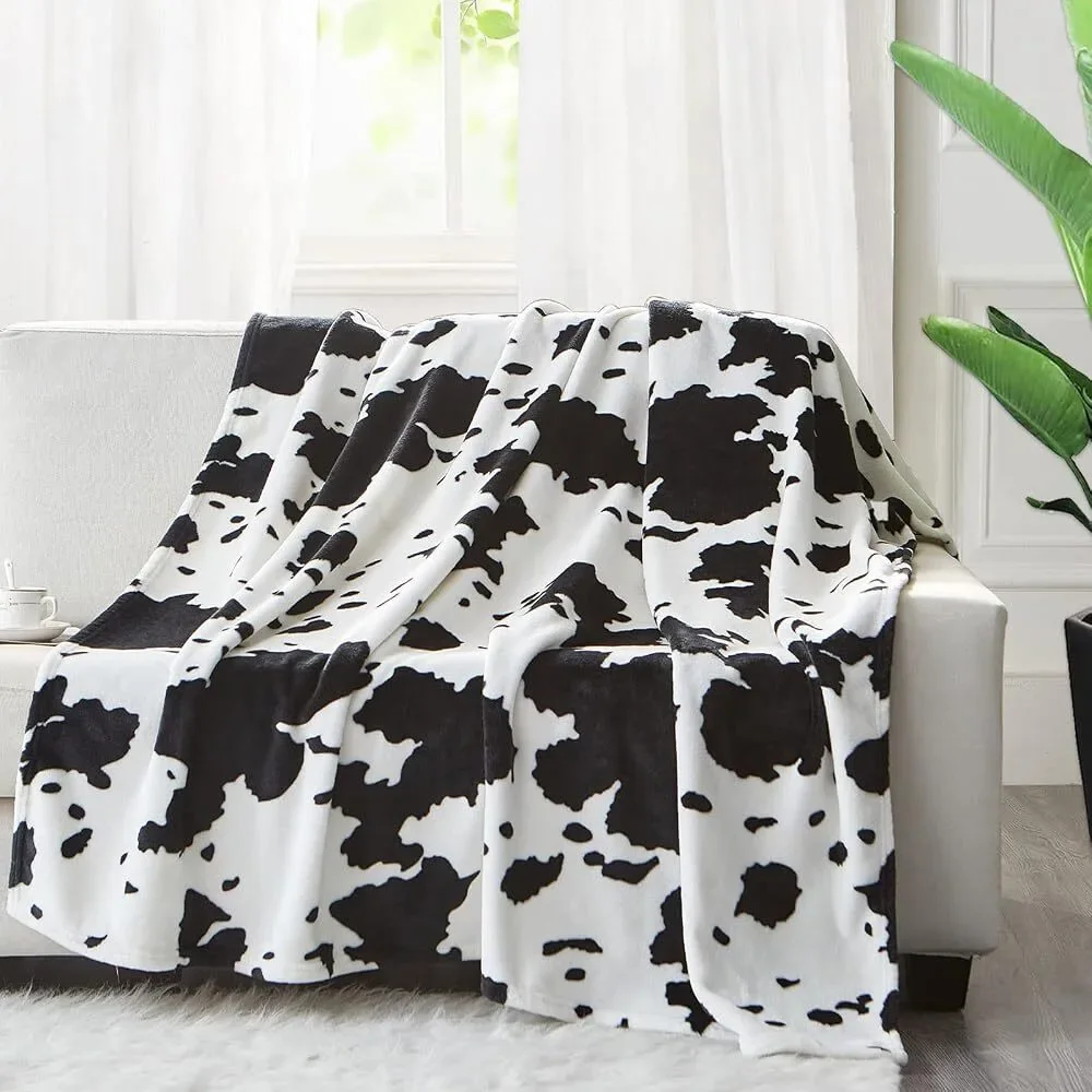 King Dare Cow Print Throw Blanket 40x50 Black White Plush Sofa Couch Accent New